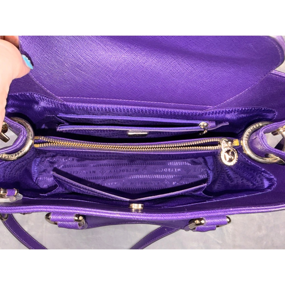 Metrocity Purple Saffiano Leather Satchel Handbag Gold Hardware Crossbody Bag - Picture 2 of 10